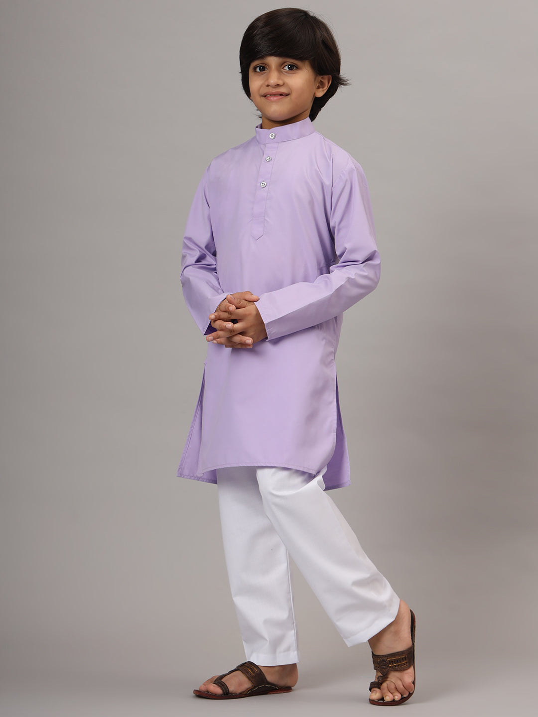 Boys Purple Solid Kurta Set - Tututree