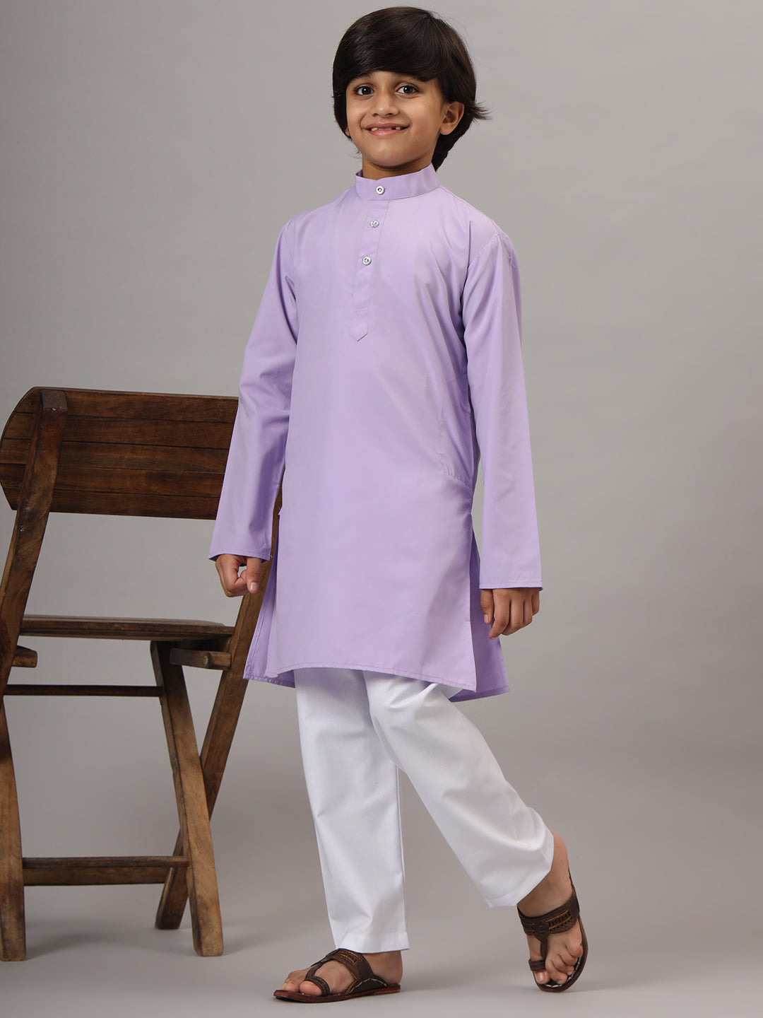 Boys Purple Solid Kurta Set - Tahvo India