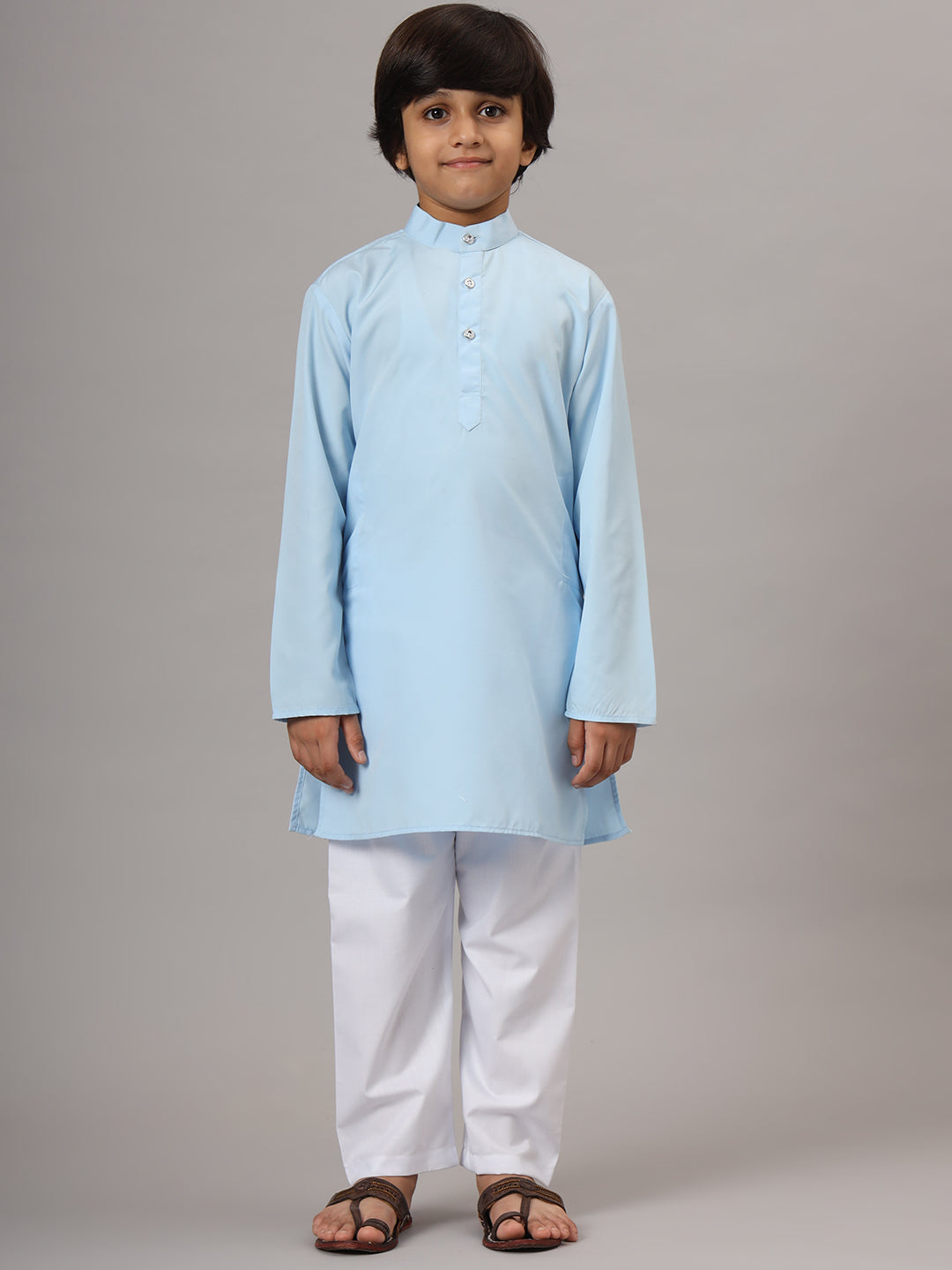Boys Sky Blue Solid Kurta Set - Tututree