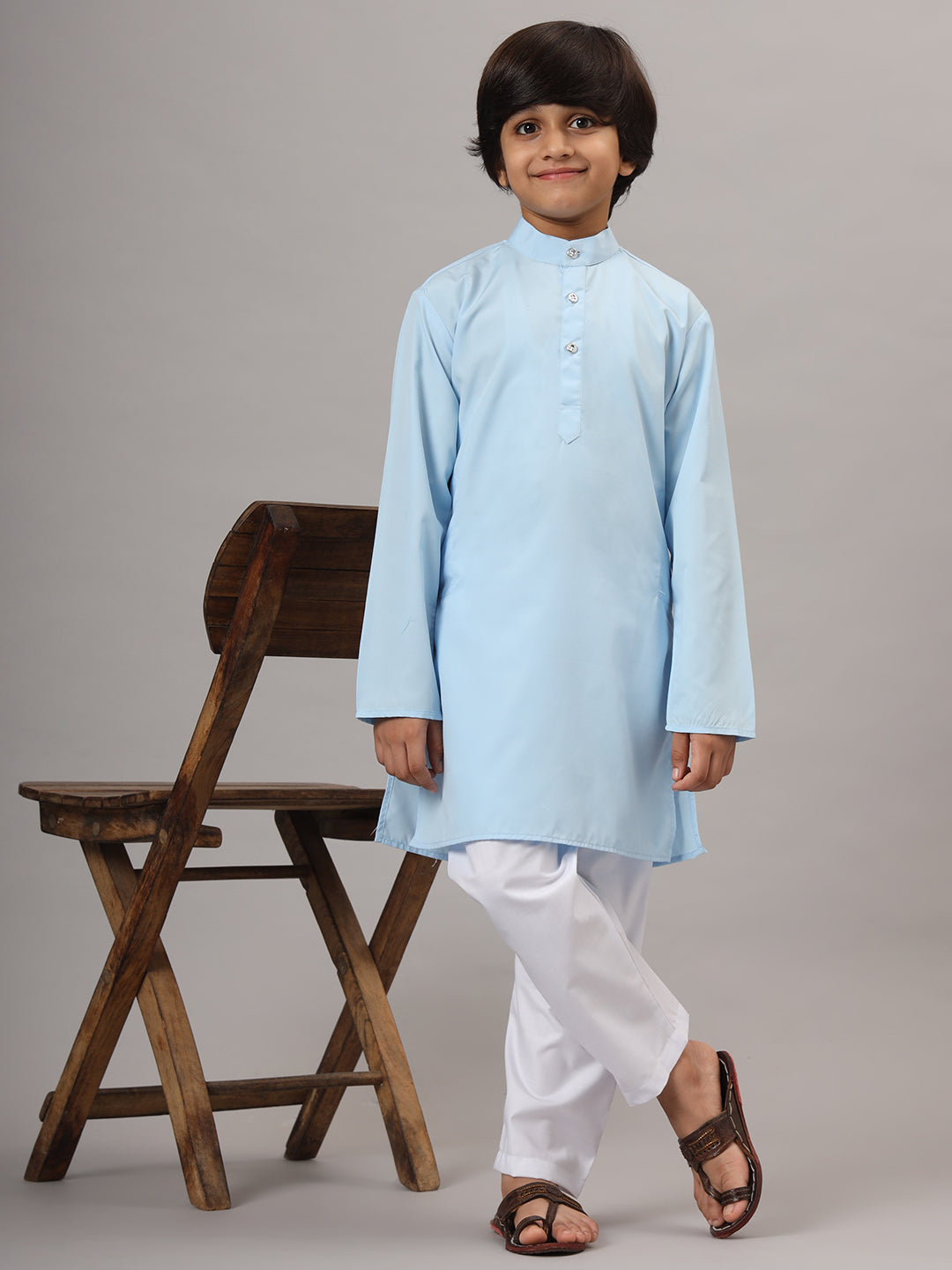 Boys Sky Blue Solid Kurta Set - Tututree