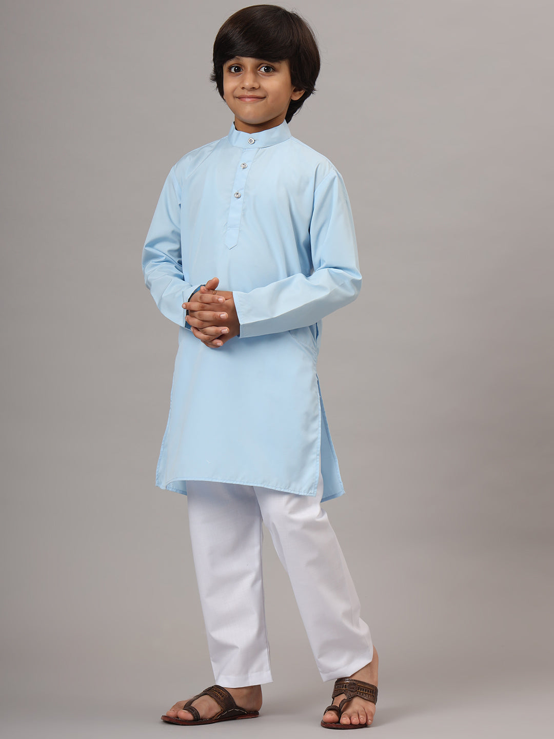Boys Sky Blue Solid Kurta Set - Tututree