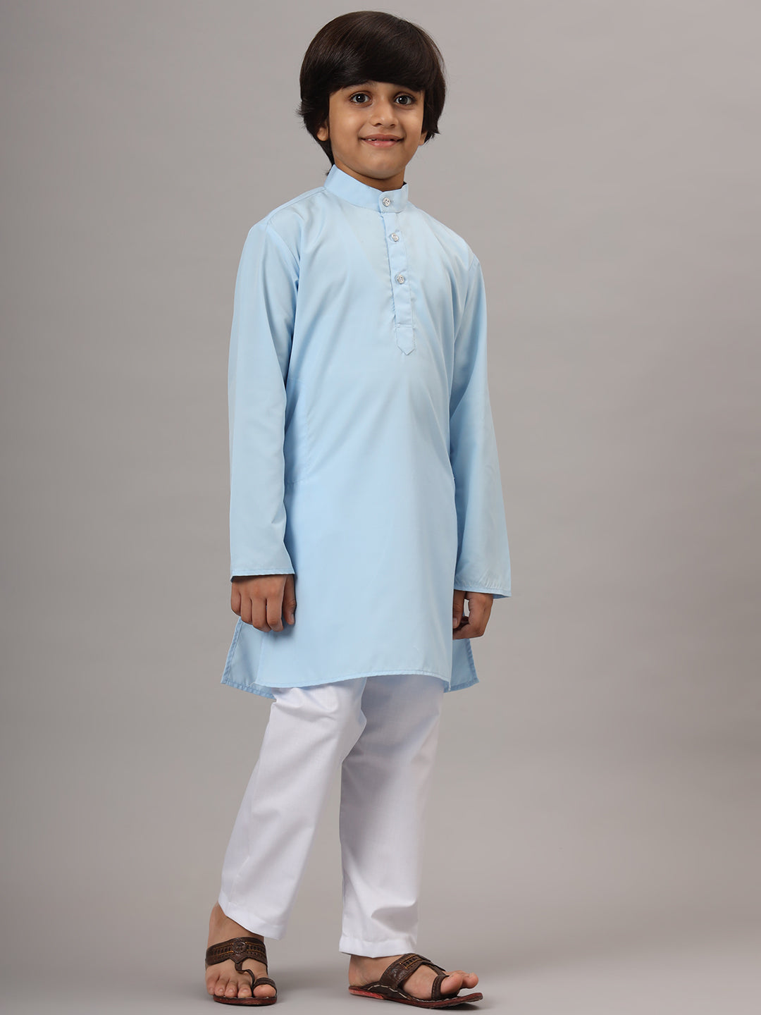 Boys Sky Blue Solid Kurta Set - Tututree