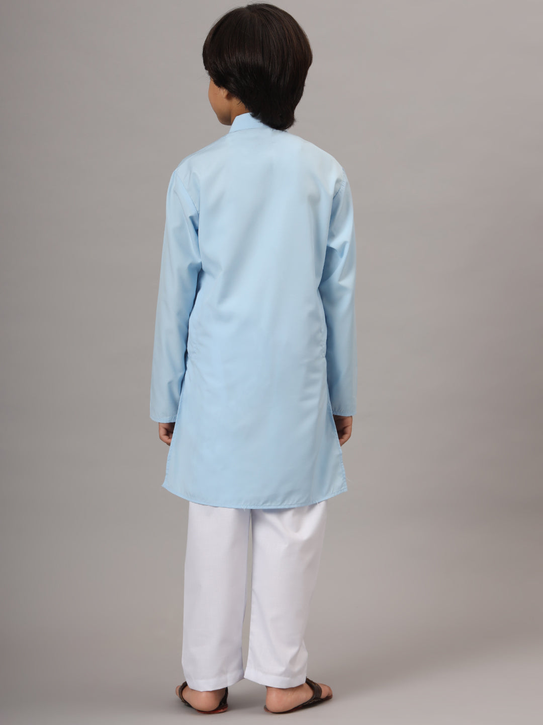 Boys Sky Blue Solid Kurta Set - Tahvo India