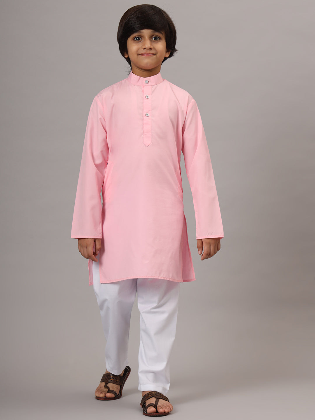 Boys Pink Solid Kurta Set - Tahvo India