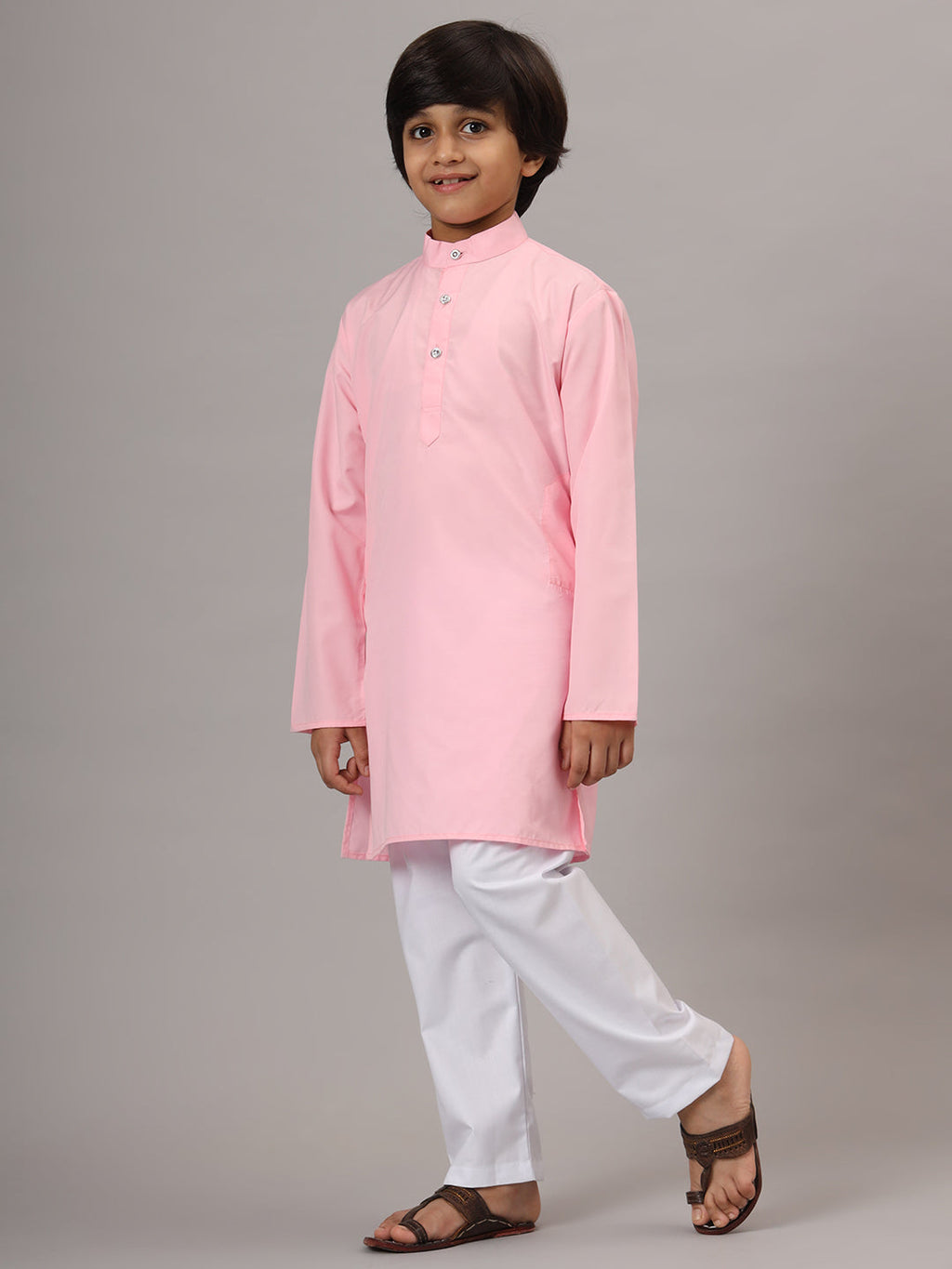 Boys Pink Solid Kurta Set - Tahvo India