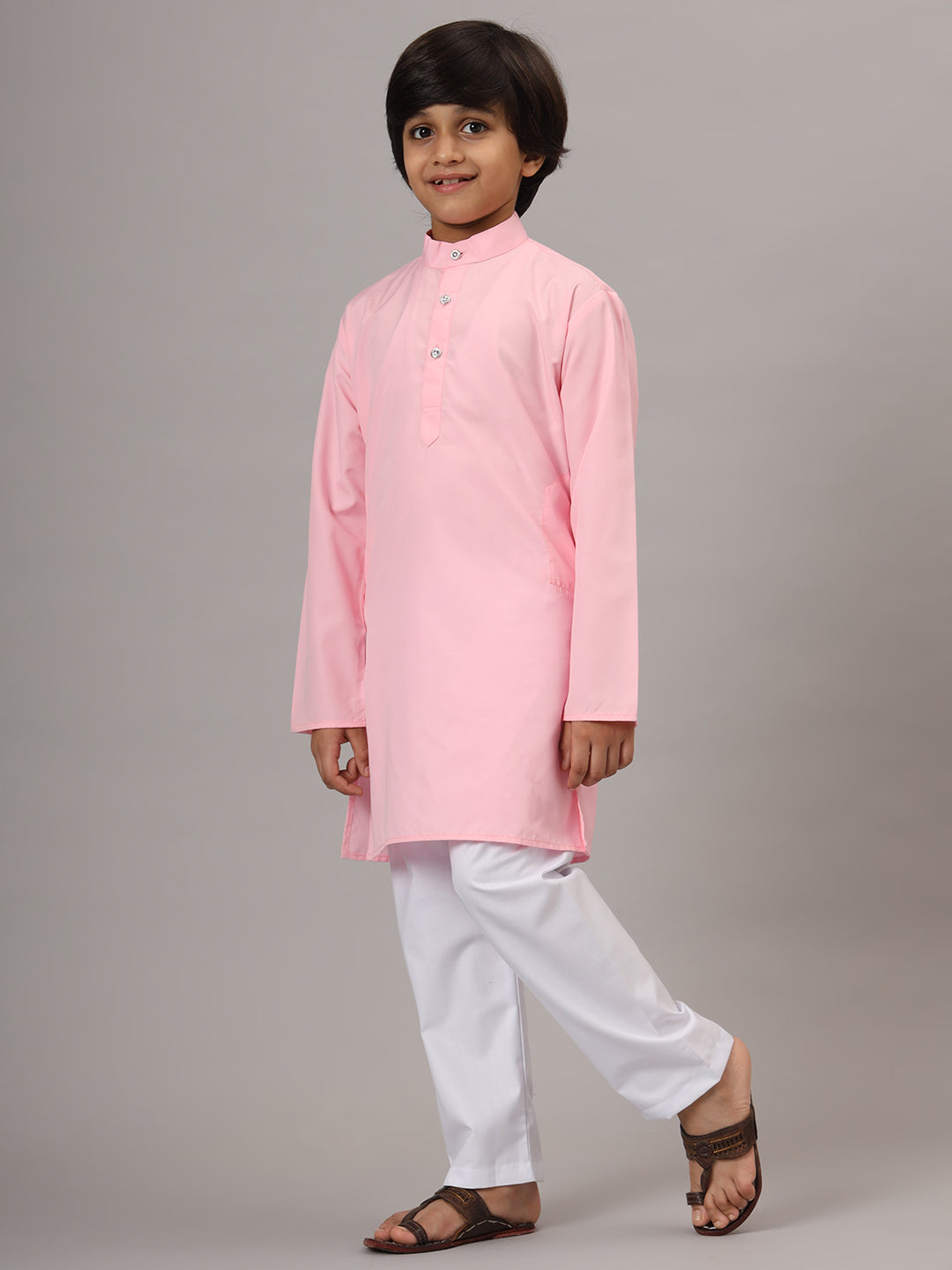 Boys Pink Solid Kurta Set - Tahvo India
