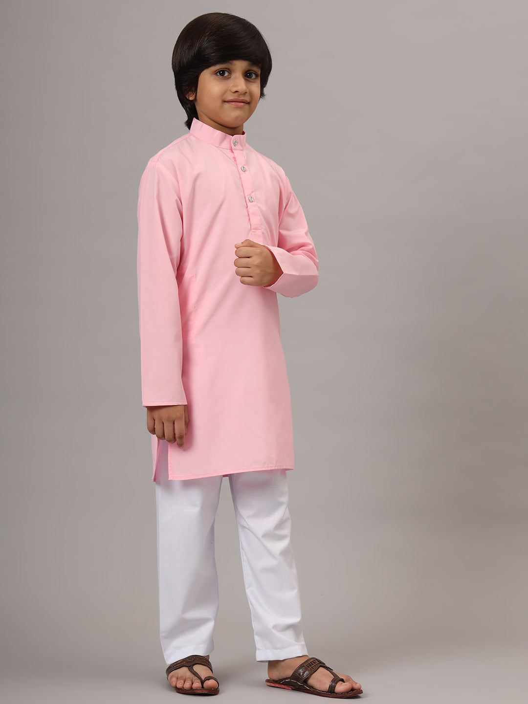 Boys Pink Solid Kurta Set - Tahvo India