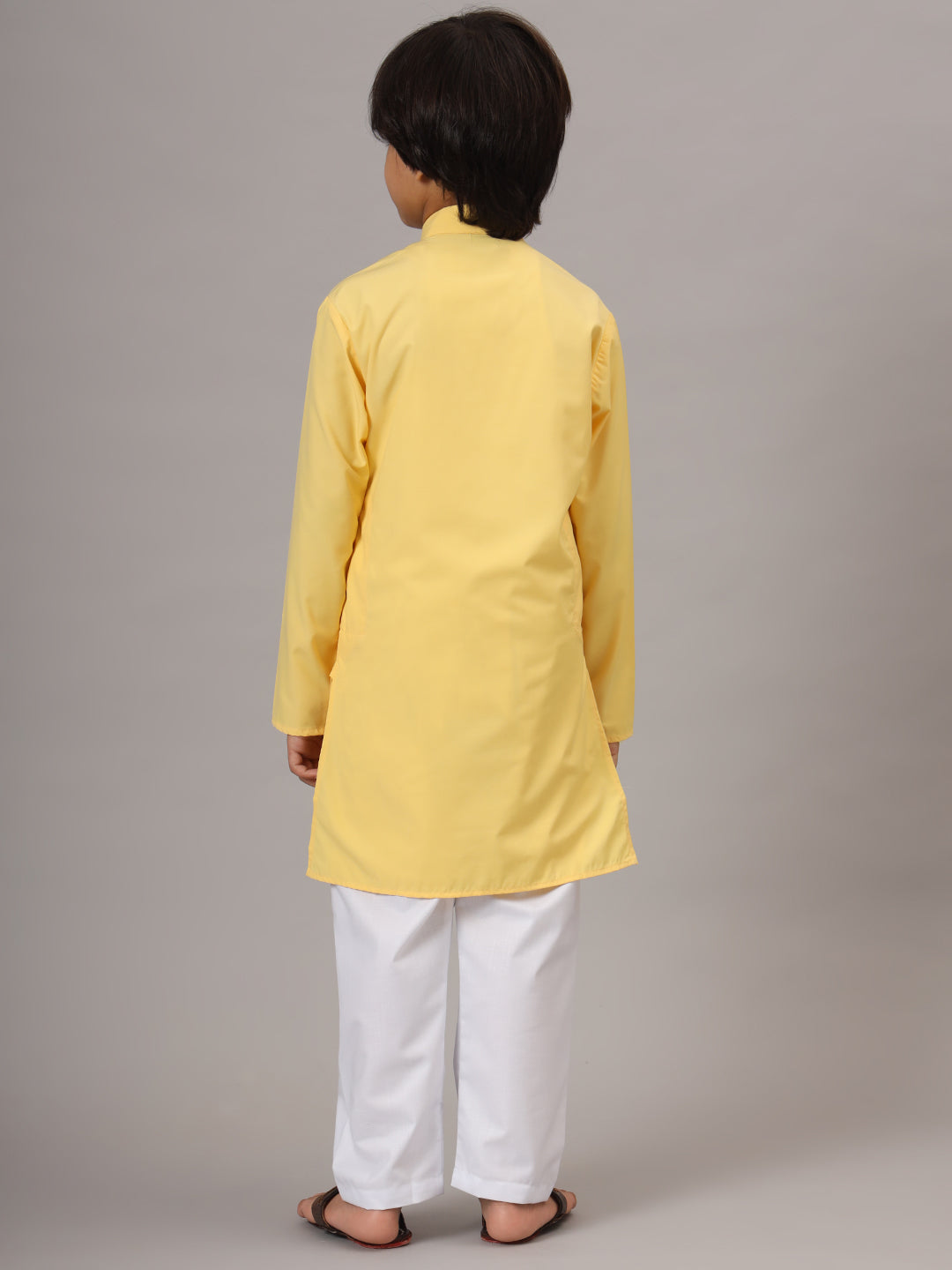 Boys Yellow Solid Kurta Set - Tahvo India