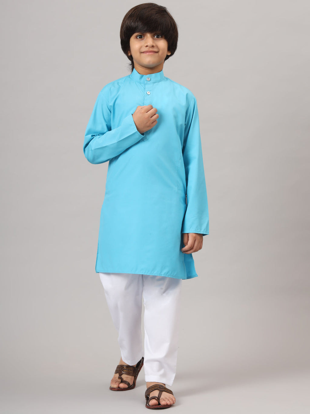 Boys Dark Blue Solid Kurta Set - Tahvo India