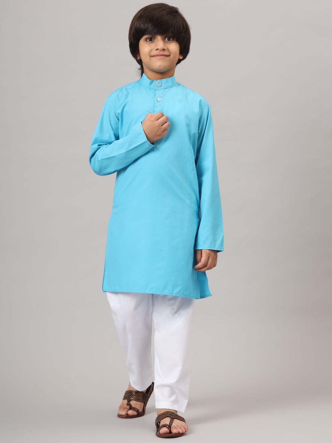 Boys Dark Blue Solid Kurta Set - Tahvo India