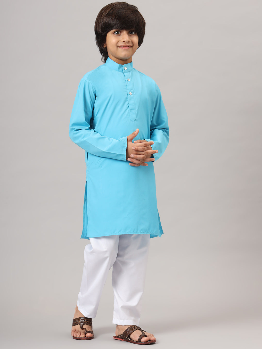 Boys Dark Blue Solid Kurta Set - Tahvo India