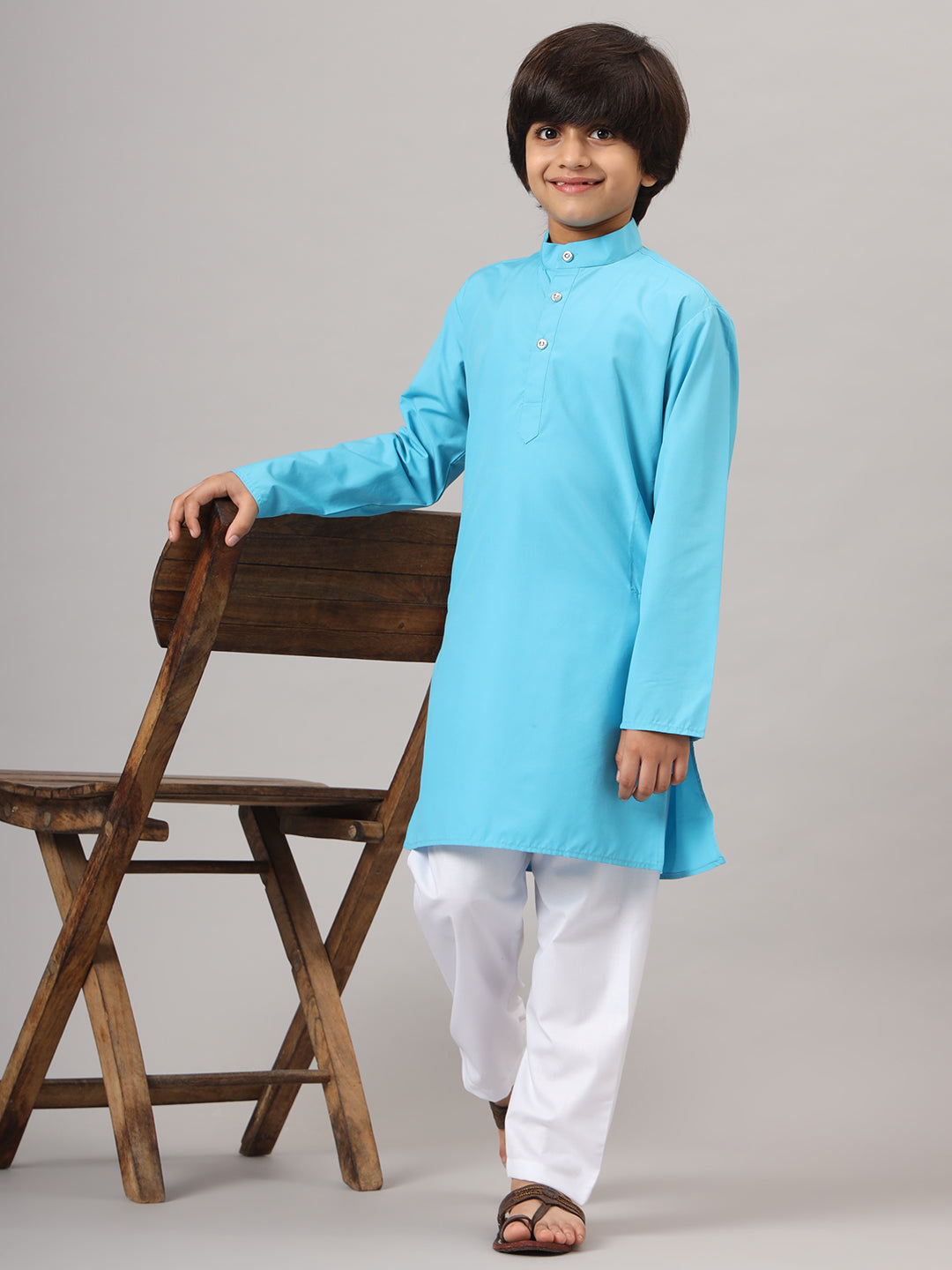 Boys Dark Blue Solid Kurta Set - Tahvo India