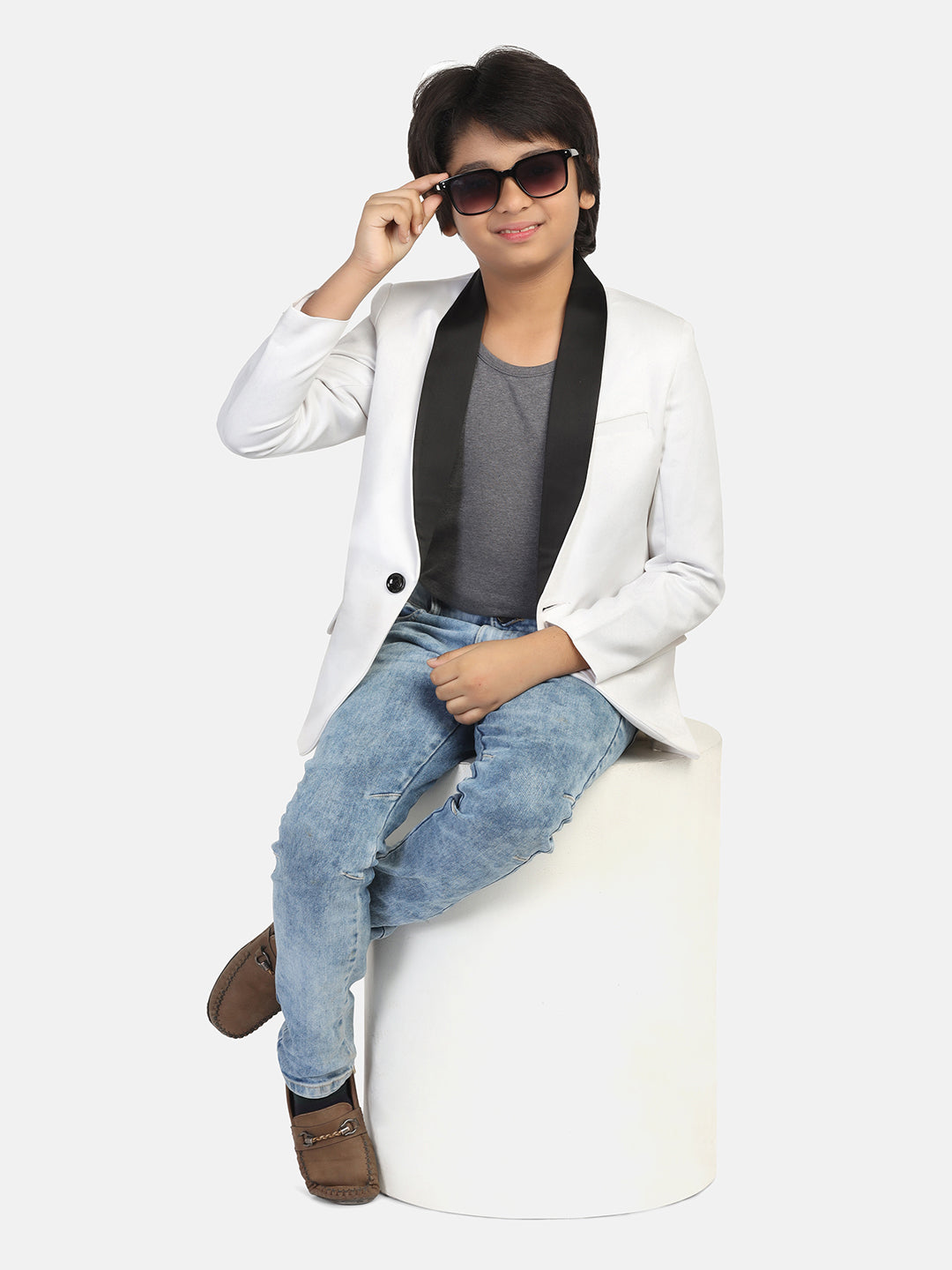 Boys White Tuxedo Blazer - Tututree