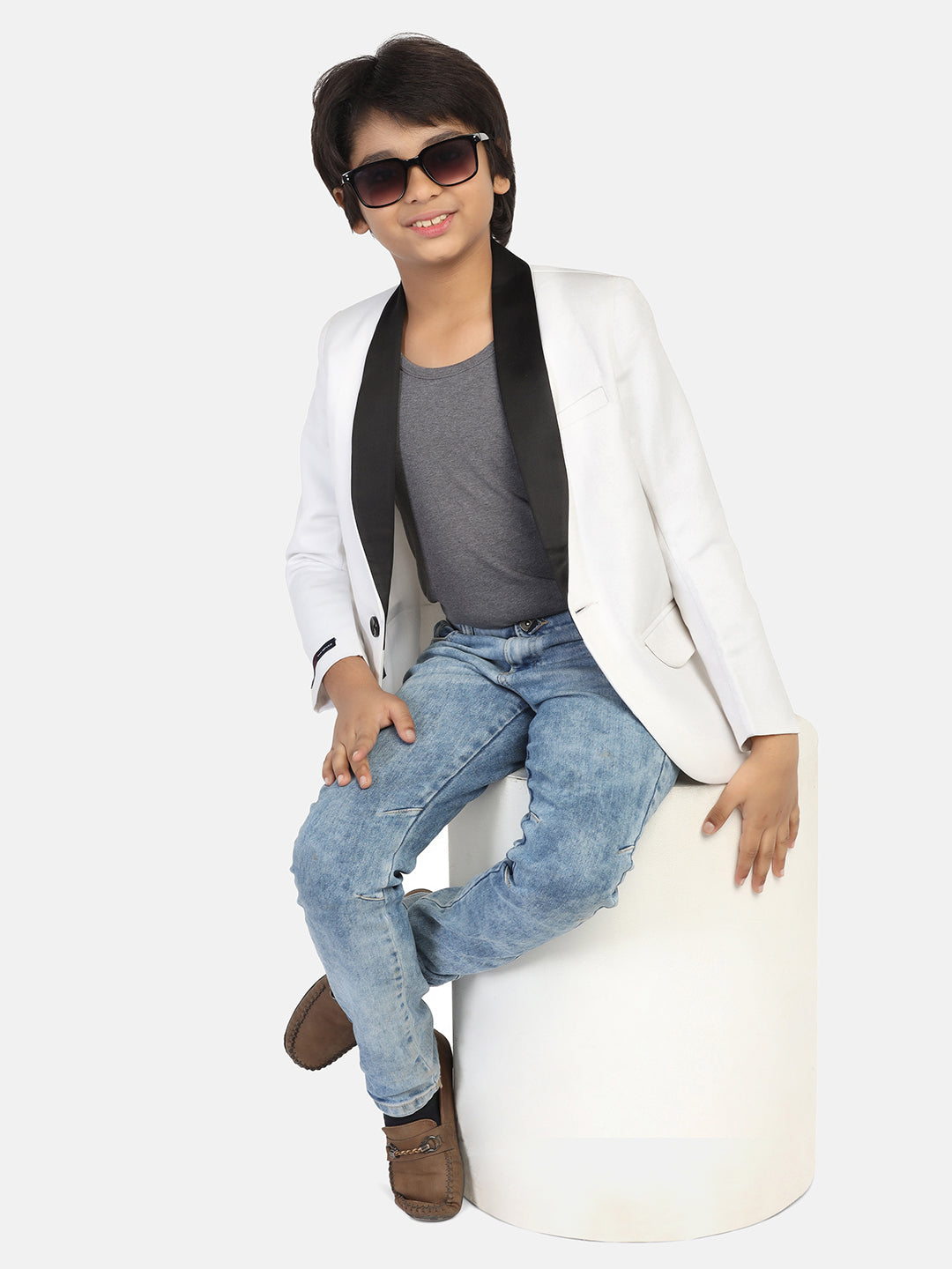 Boys White Tuxedo Blazer - Tututree