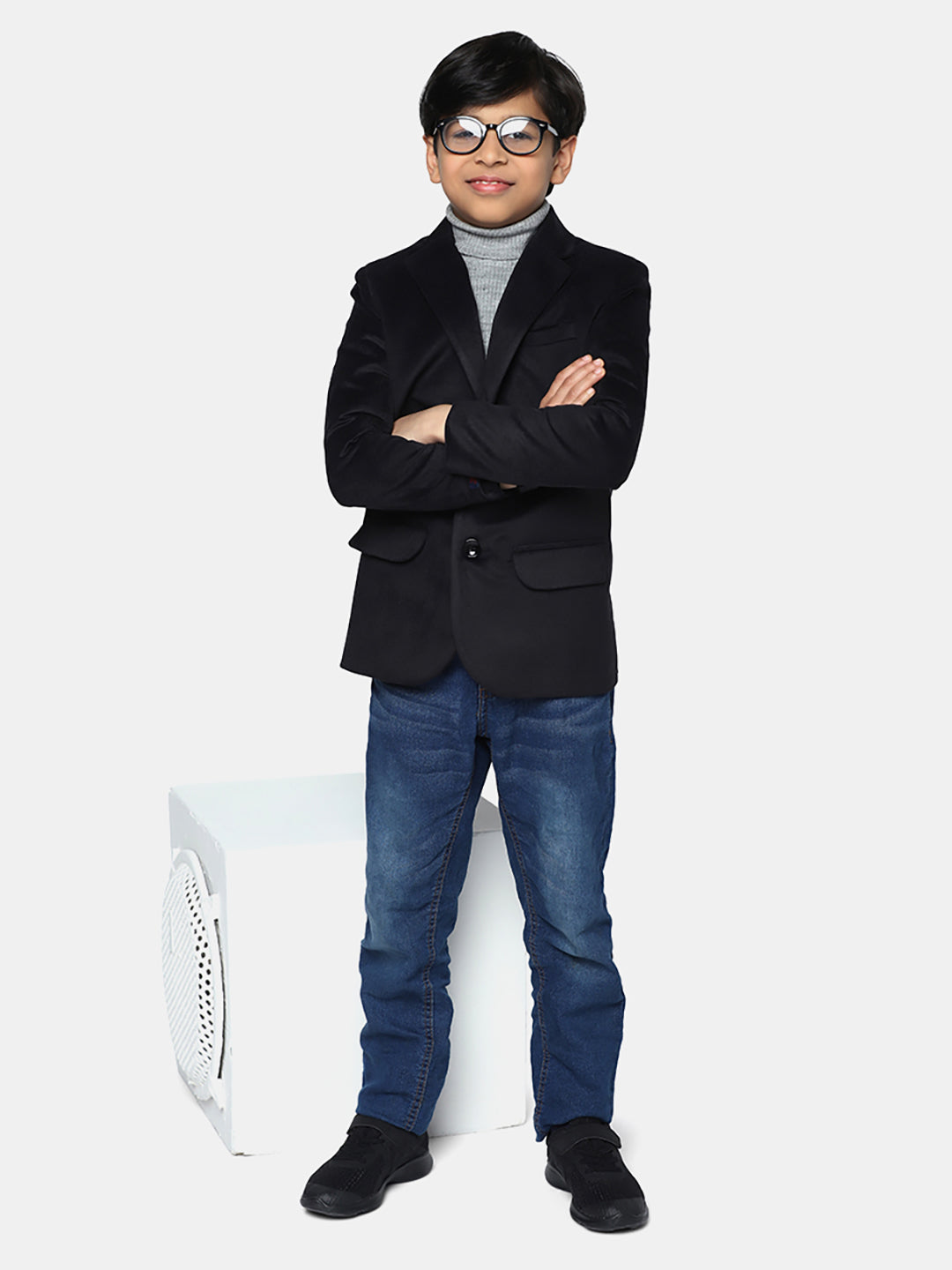 Kids Black Velvet Blazer - Tahvo India