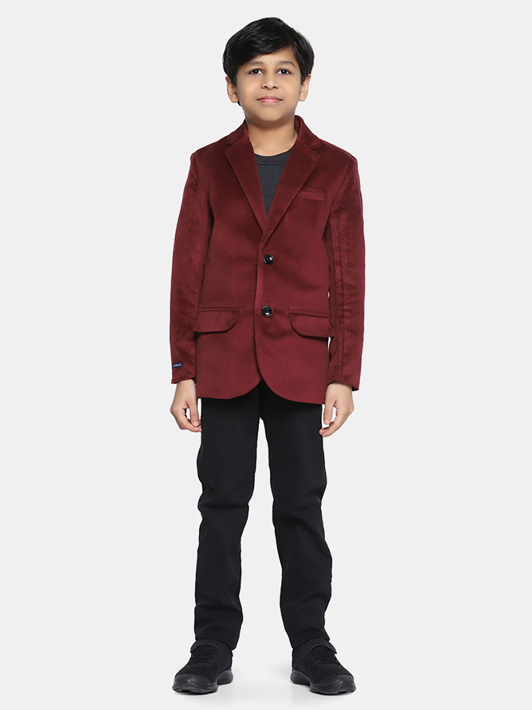 Kids Maroon Velvet Blazer - Tahvo India
