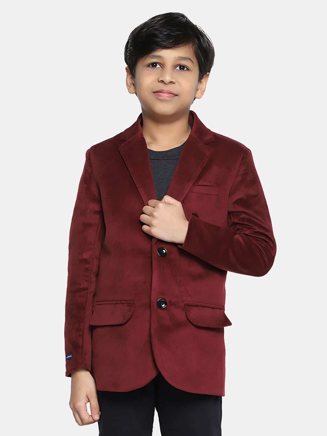Kids Maroon Velvet Blazer - Tahvo India