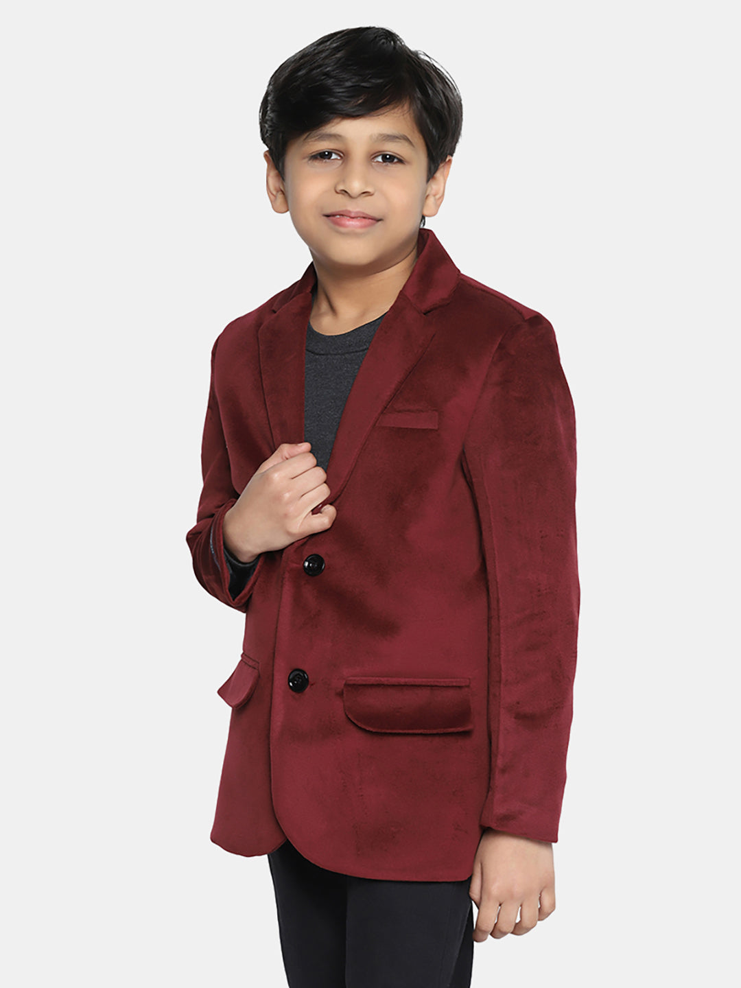 Kids Maroon Velvet Blazer - Tahvo India