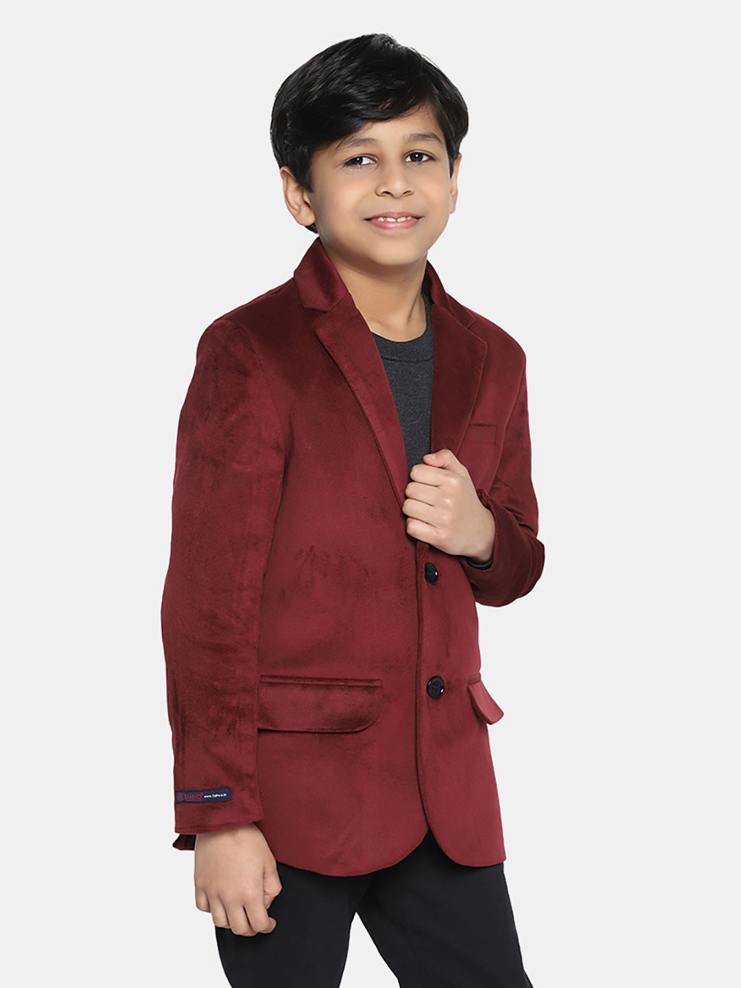 Kids Maroon Velvet Blazer - Tahvo India