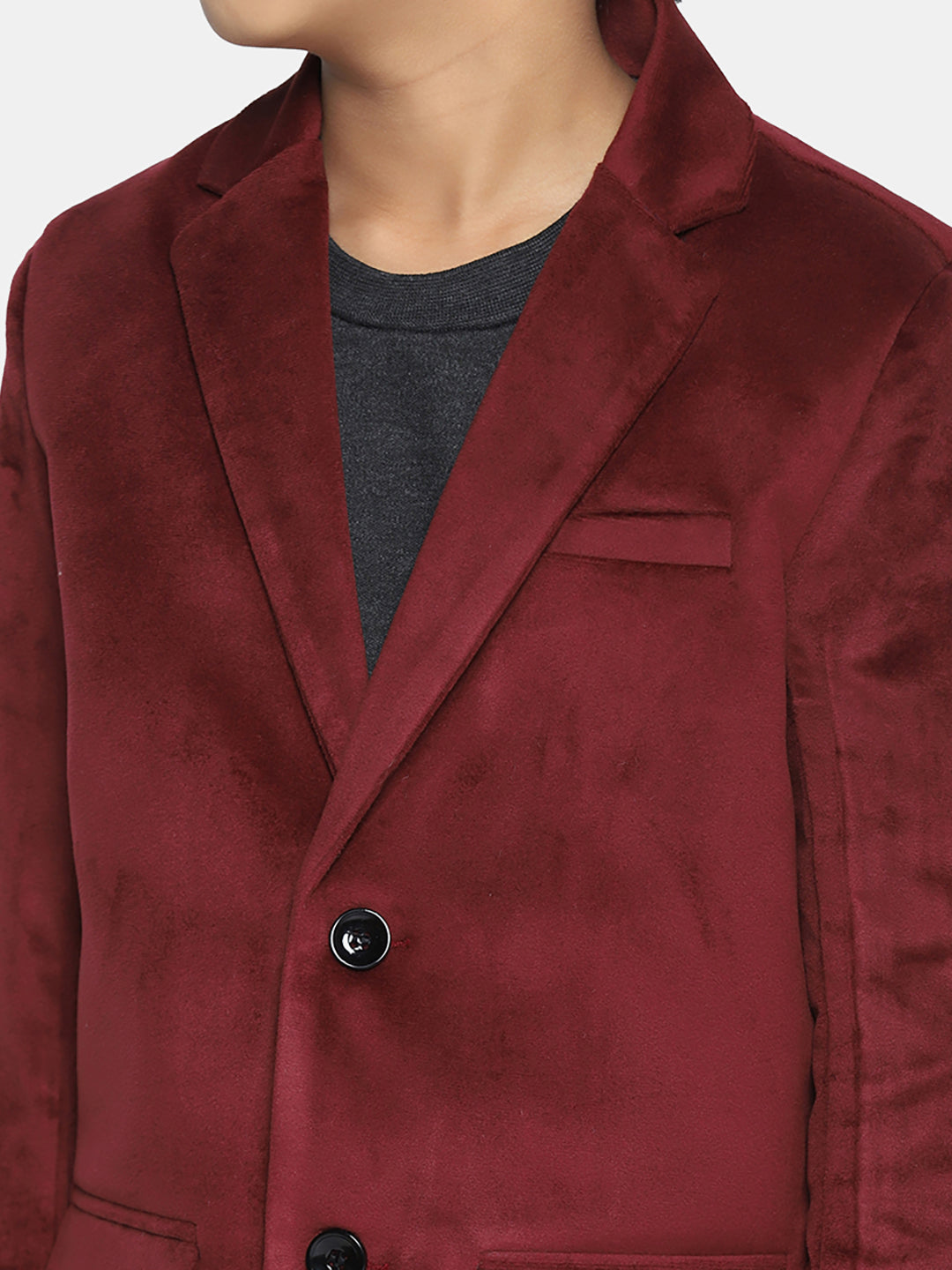 Kids Maroon Velvet Blazer - Tahvo India