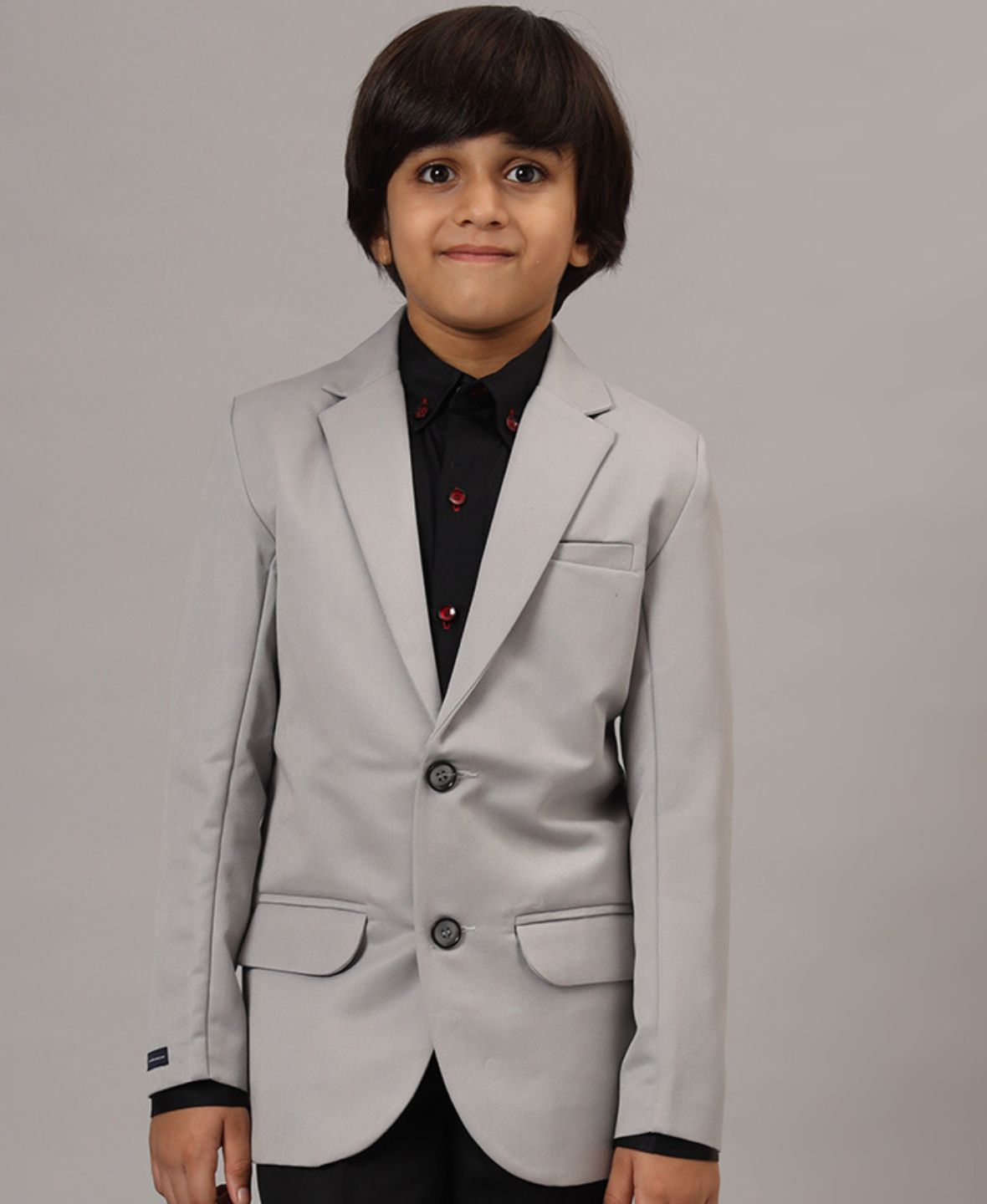 Boys Solid Light Grey Blazer - Tahvo India