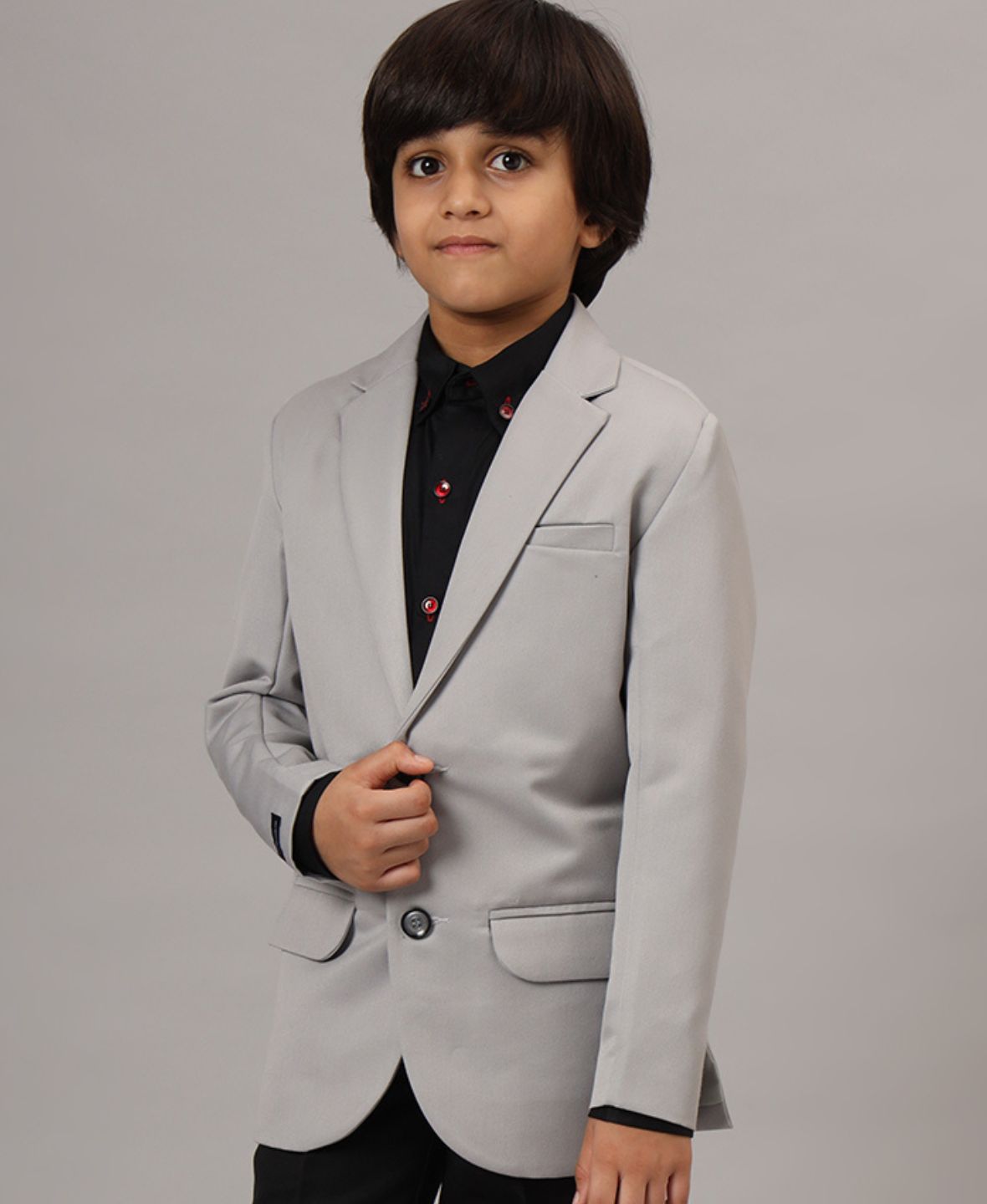 Boys Solid Light Grey Blazer - Tahvo India
