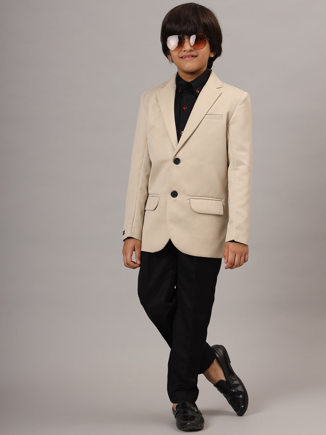 Boys Solid Beige Blazer - Tututree