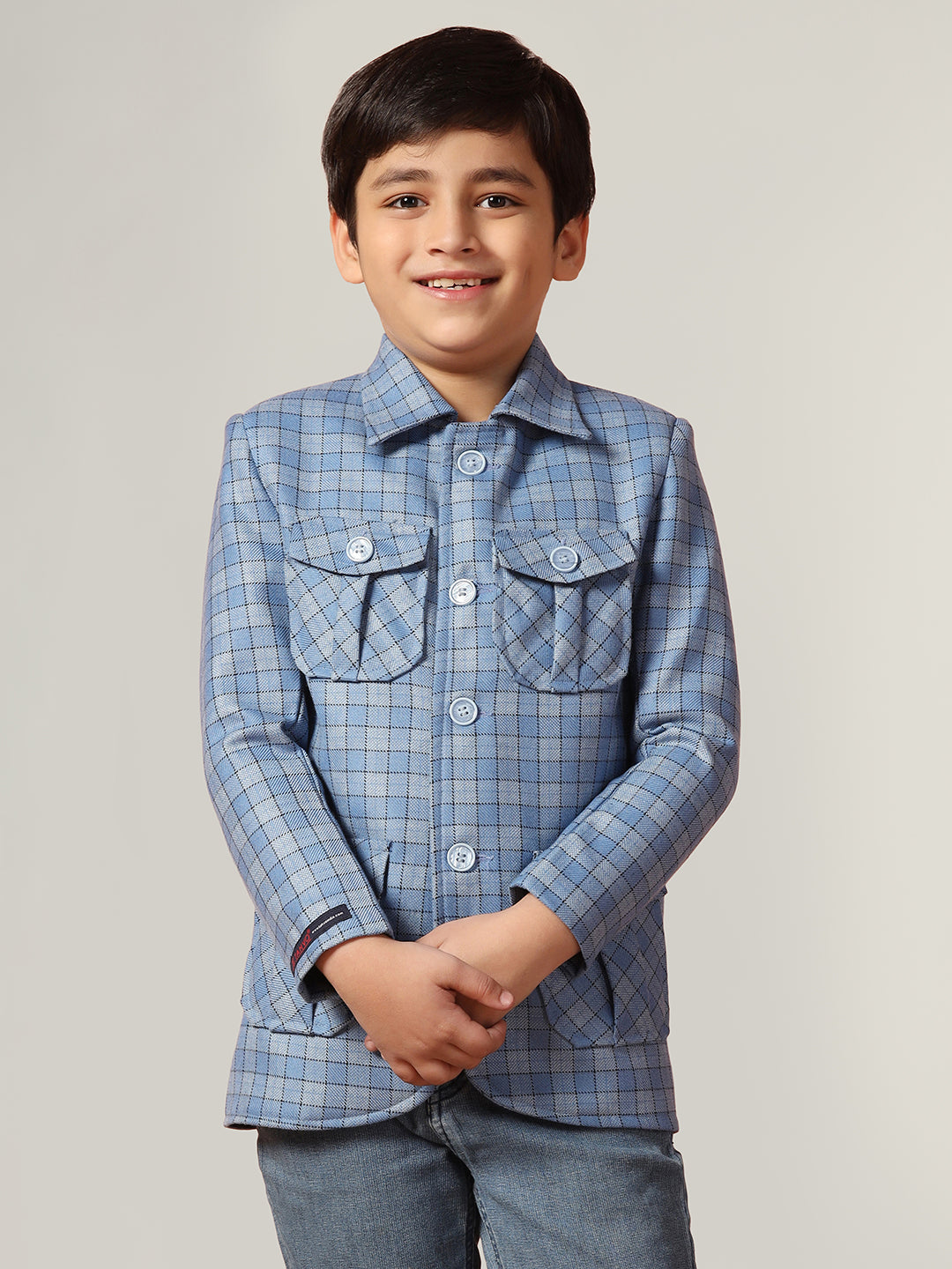 Blue Tweed Checkecd Jacket - Tahvo India