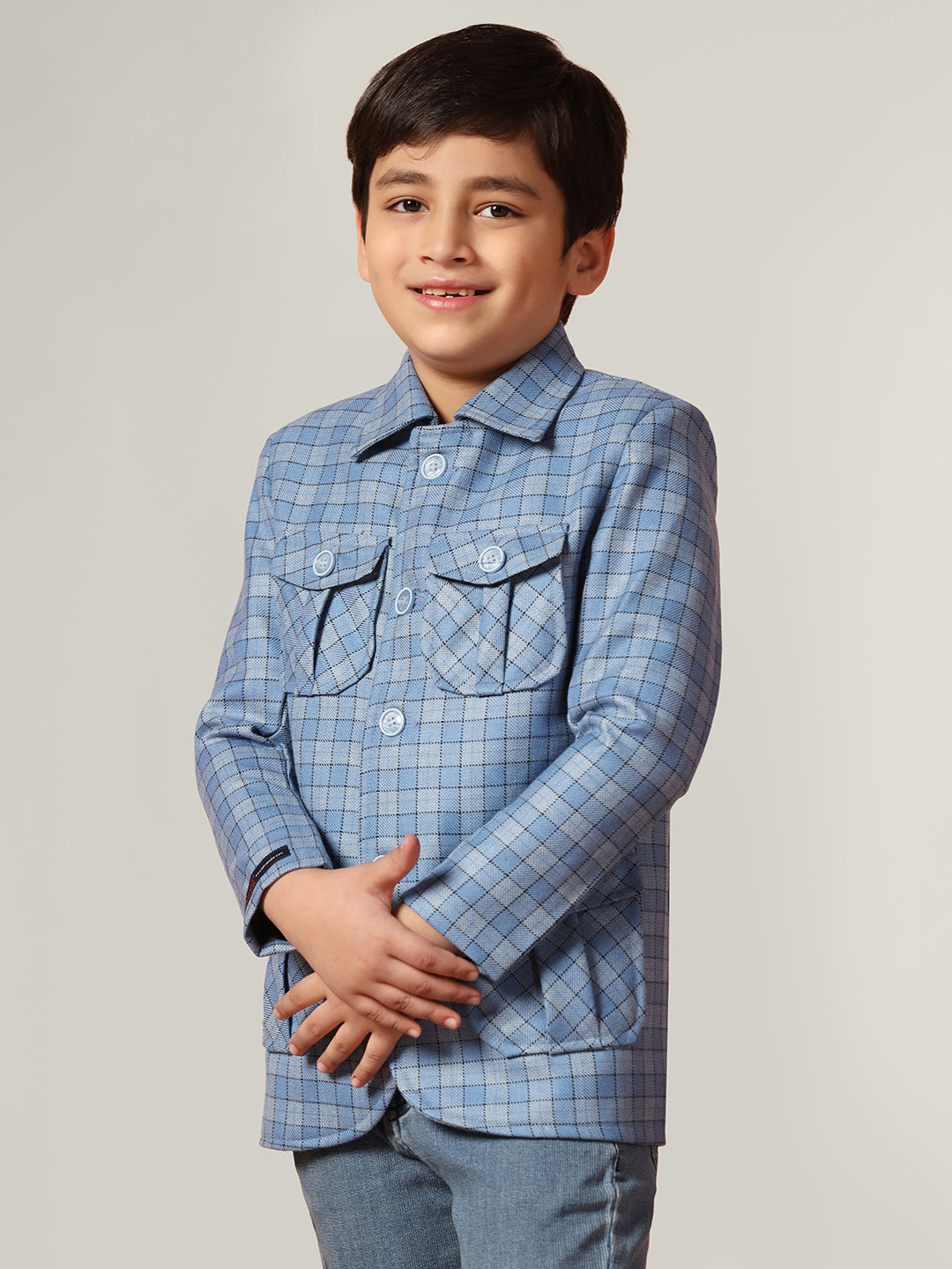 Blue Tweed Checkecd Jacket - Tahvo India