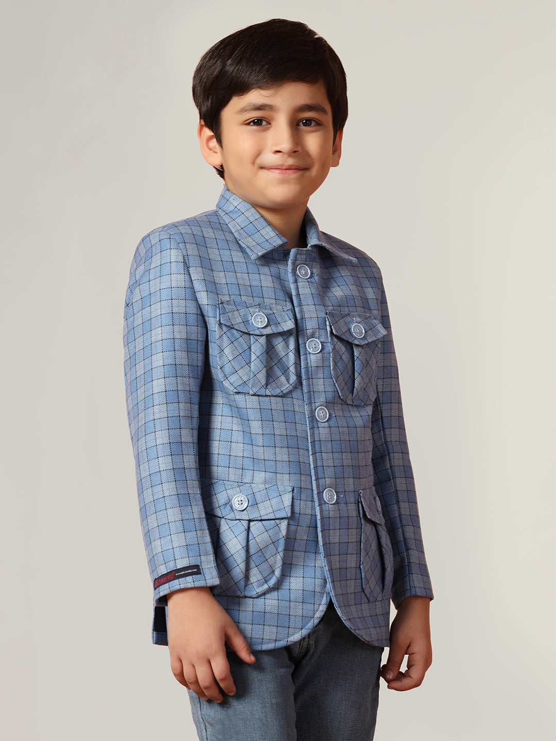Blue Tweed Checkecd Jacket - Tahvo India