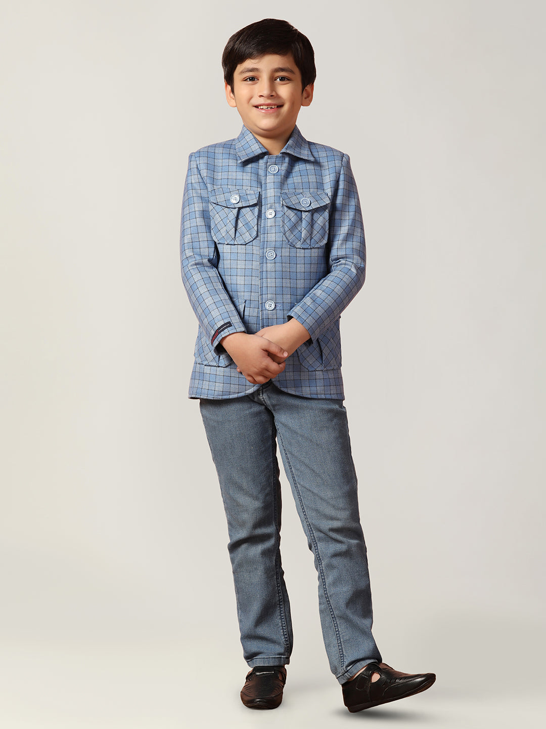 Blue Tweed Checkecd Jacket - Tahvo India