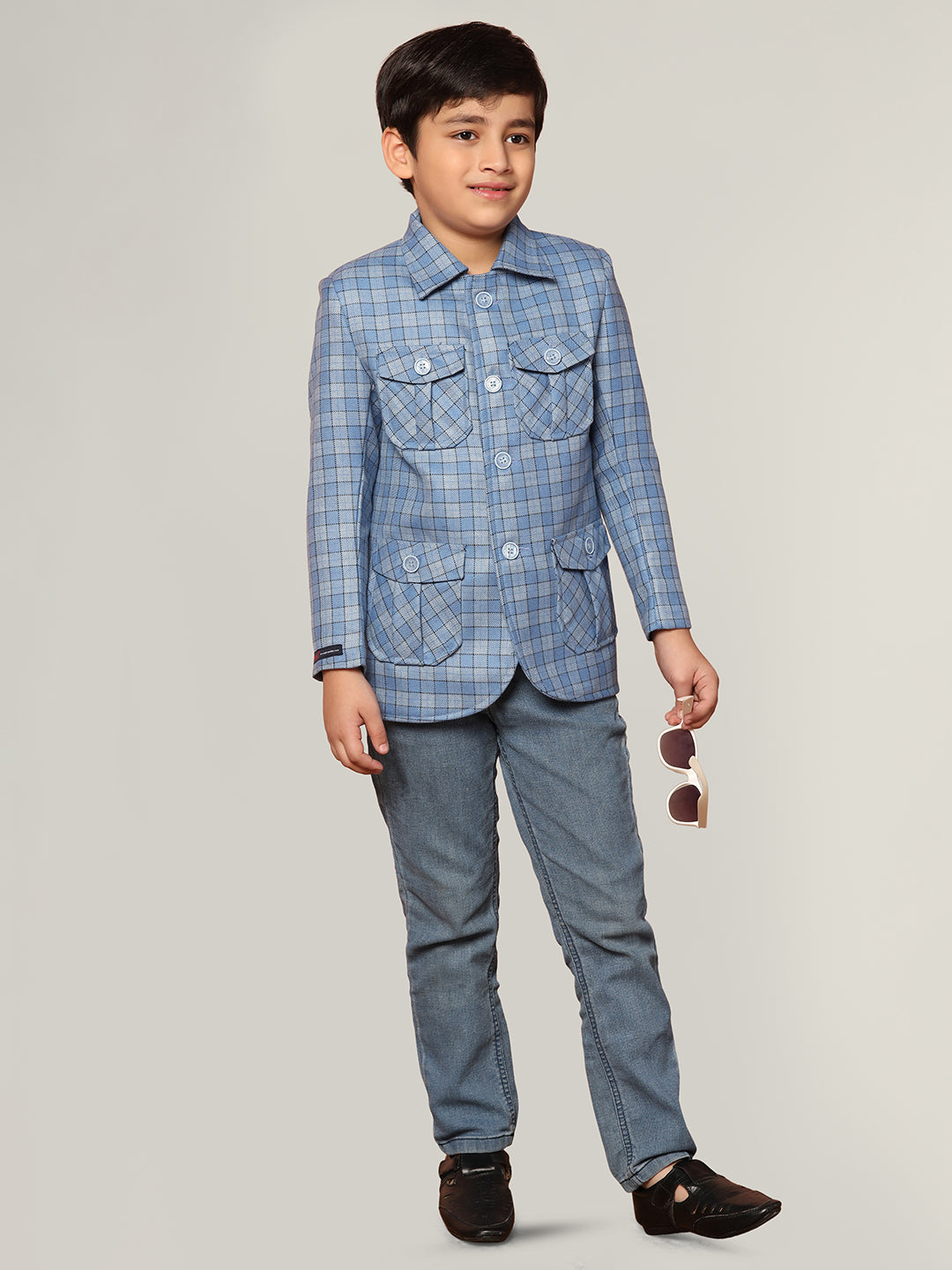 Blue Tweed Checkecd Jacket - Tahvo India