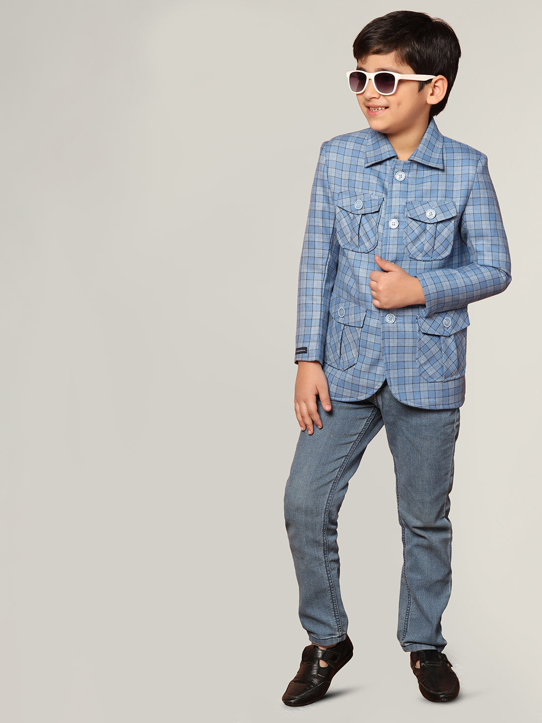 Blue Tweed Checkecd Jacket - Tahvo India