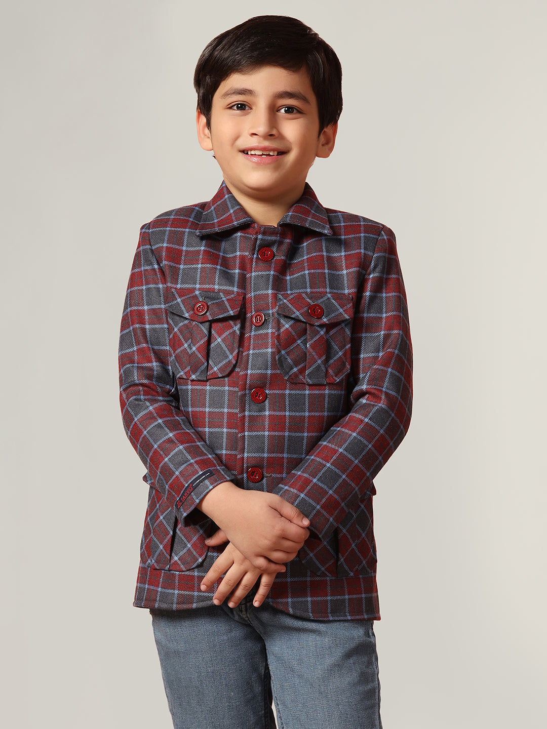 Purple Tweed Checked Jacket - Tahvo India