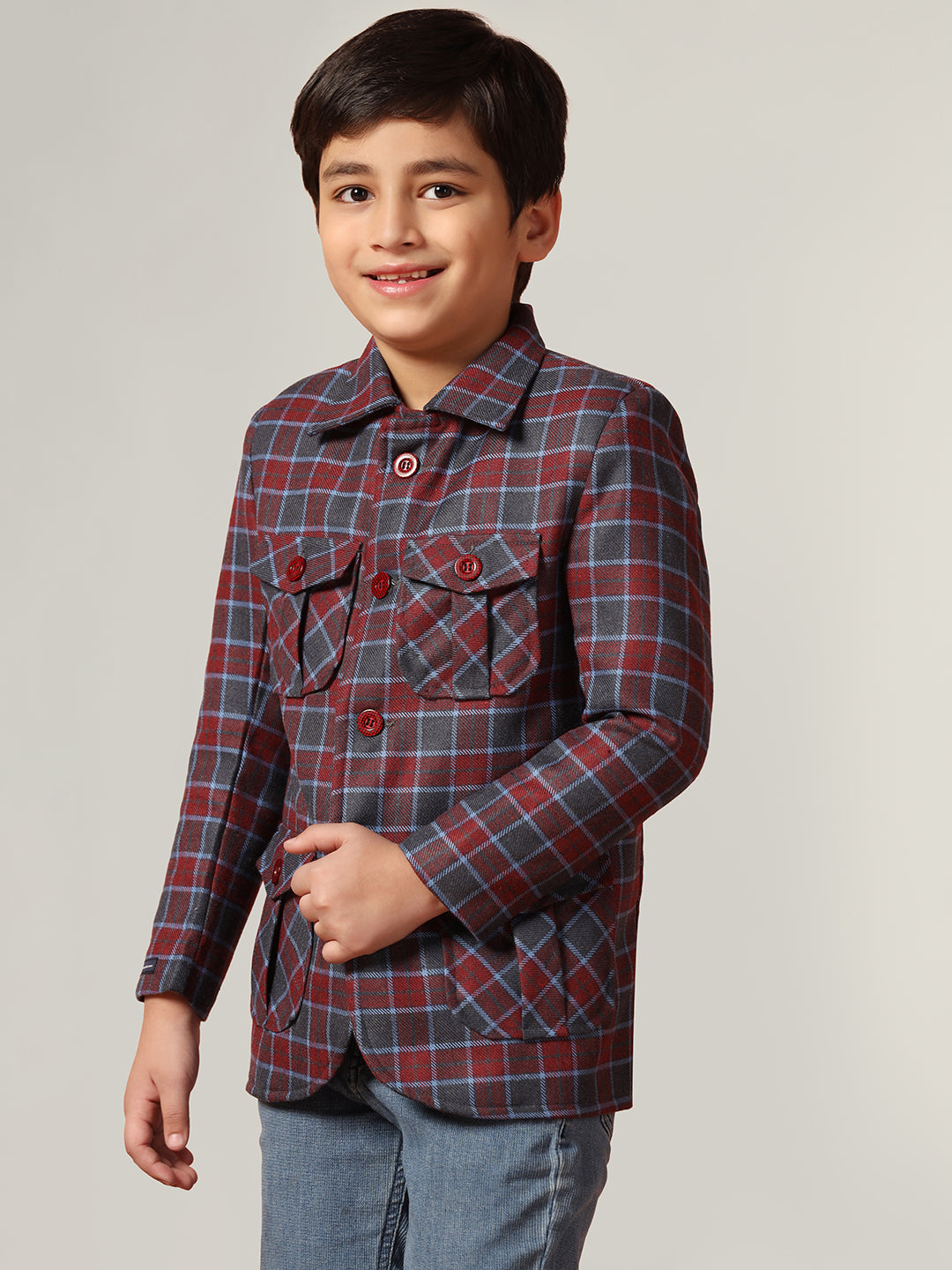 Purple Tweed Checked Jacket - Tahvo India