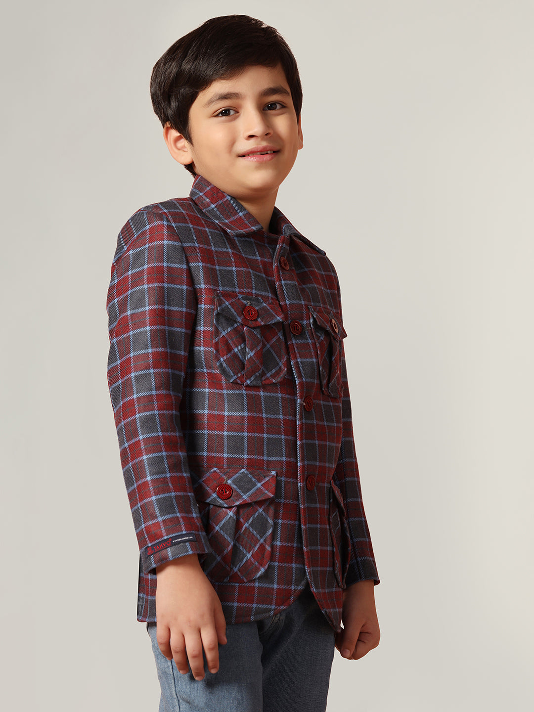 Purple Tweed Checked Jacket - Tahvo India