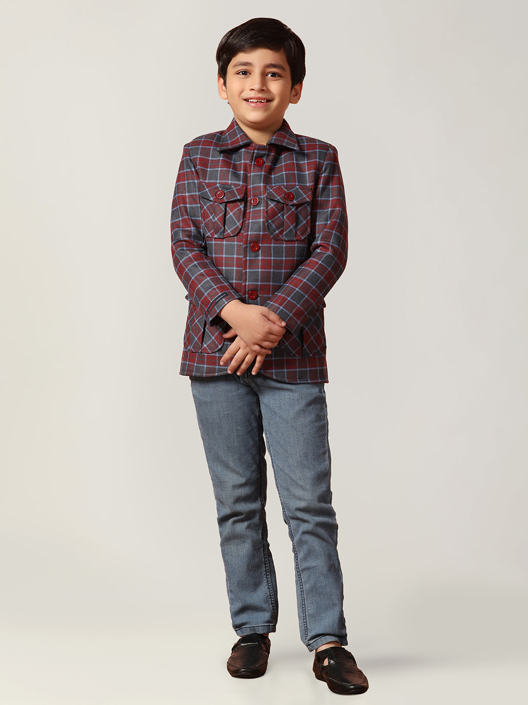 Purple Tweed Checked Jacket - Tahvo India