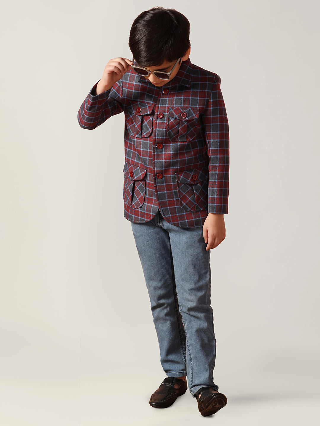 Purple Tweed Checked Jacket - Tahvo India