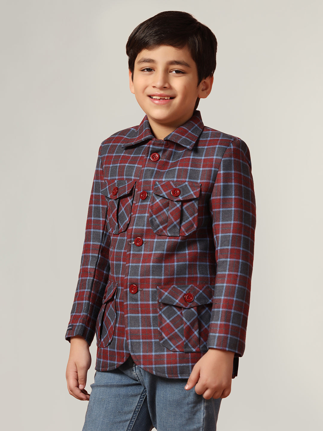 Purple Tweed Checked Jacket - Tahvo India