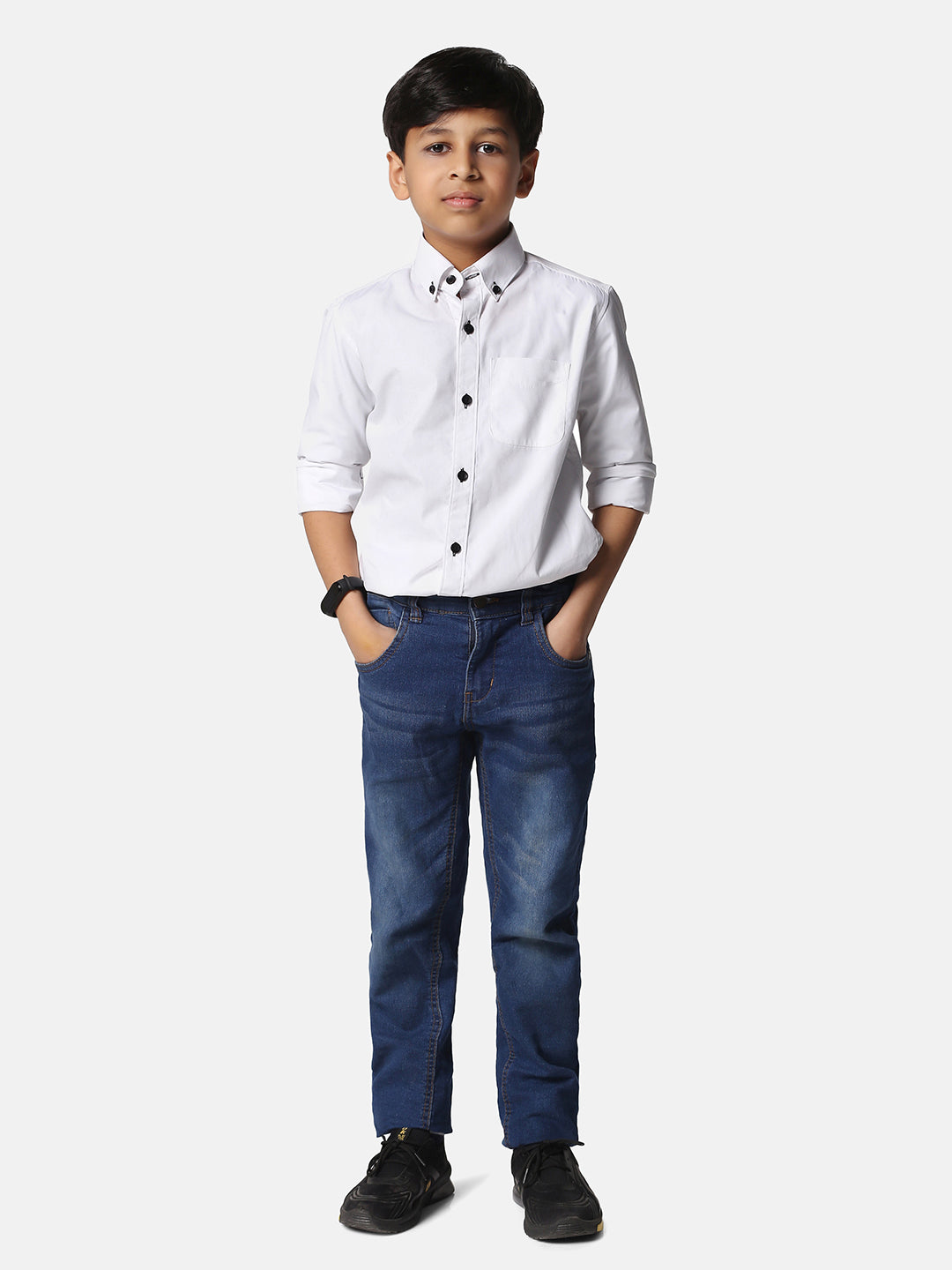Kids White Solid Shirt - Tahvo India