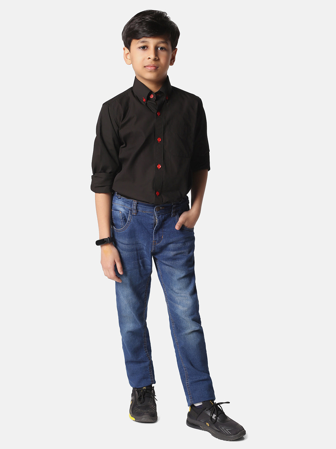 Kids Black Solid Shirt - Tahvo India