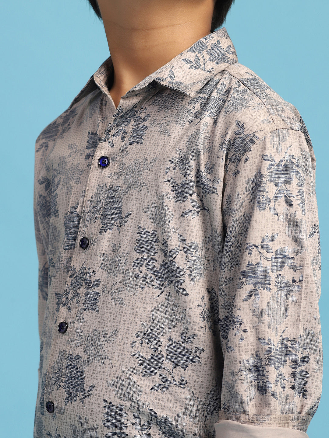 Boys Grey Printed Shirt - Tahvo India