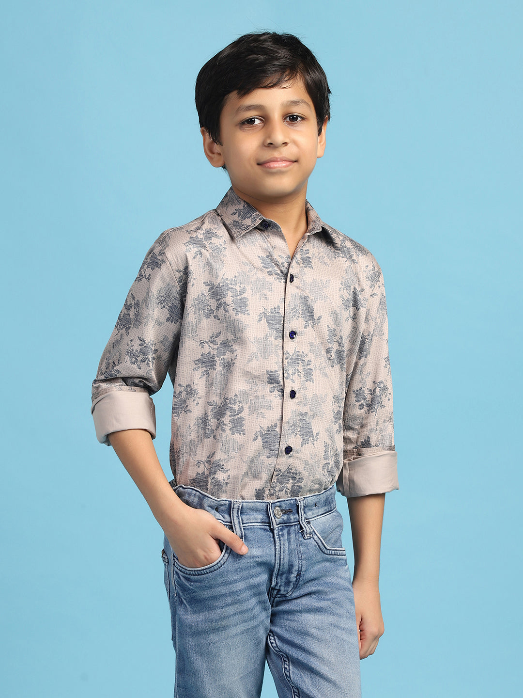 Boys Grey Printed Shirt - Tahvo India