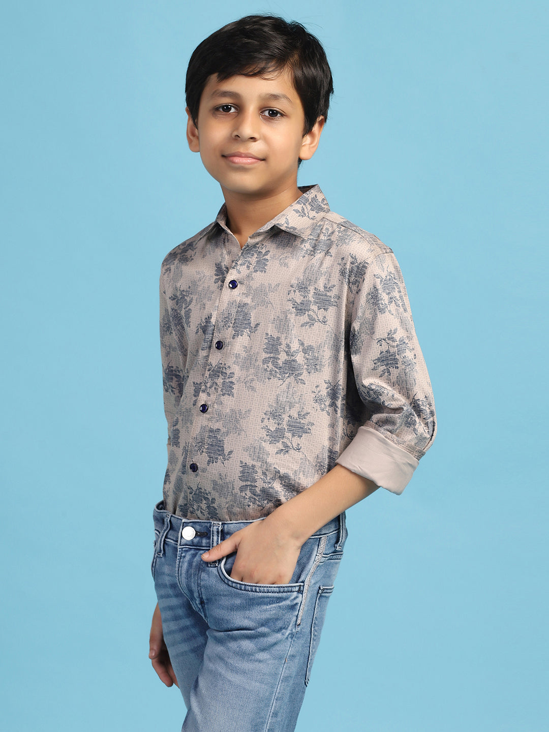 Boys Grey Printed Shirt - Tahvo India