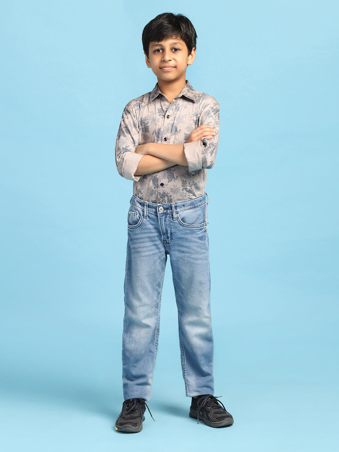Boys Grey Printed Shirt - Tahvo India
