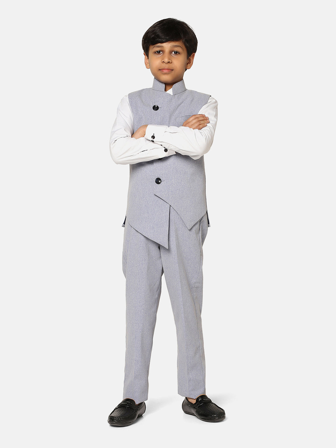 Boys Light Grey 3 Piece Waistcoat Set - Tahvo India