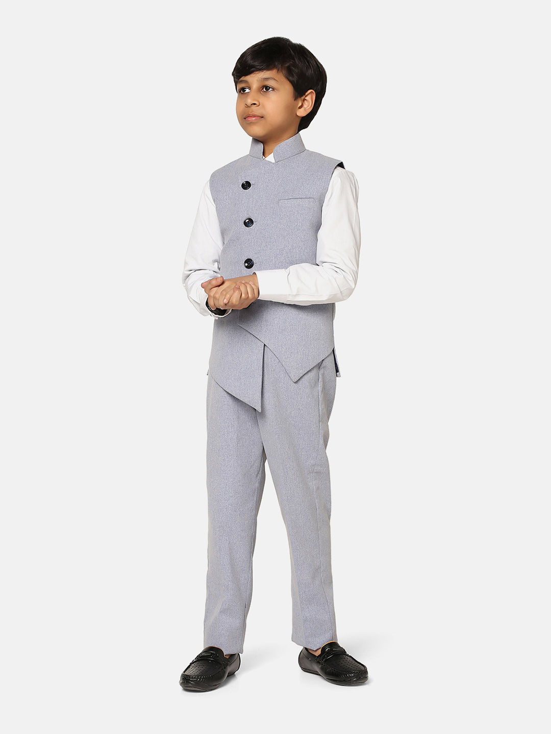 Boys Light Grey 3 Piece Waistcoat Set - Tahvo India