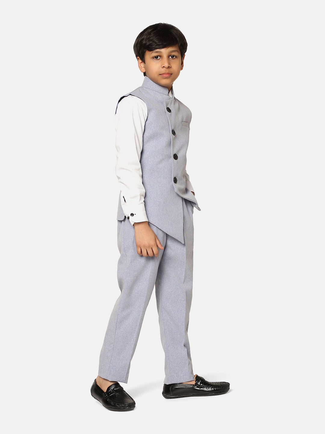 Boys Light Grey 3 Piece Waistcoat Set - Tahvo India