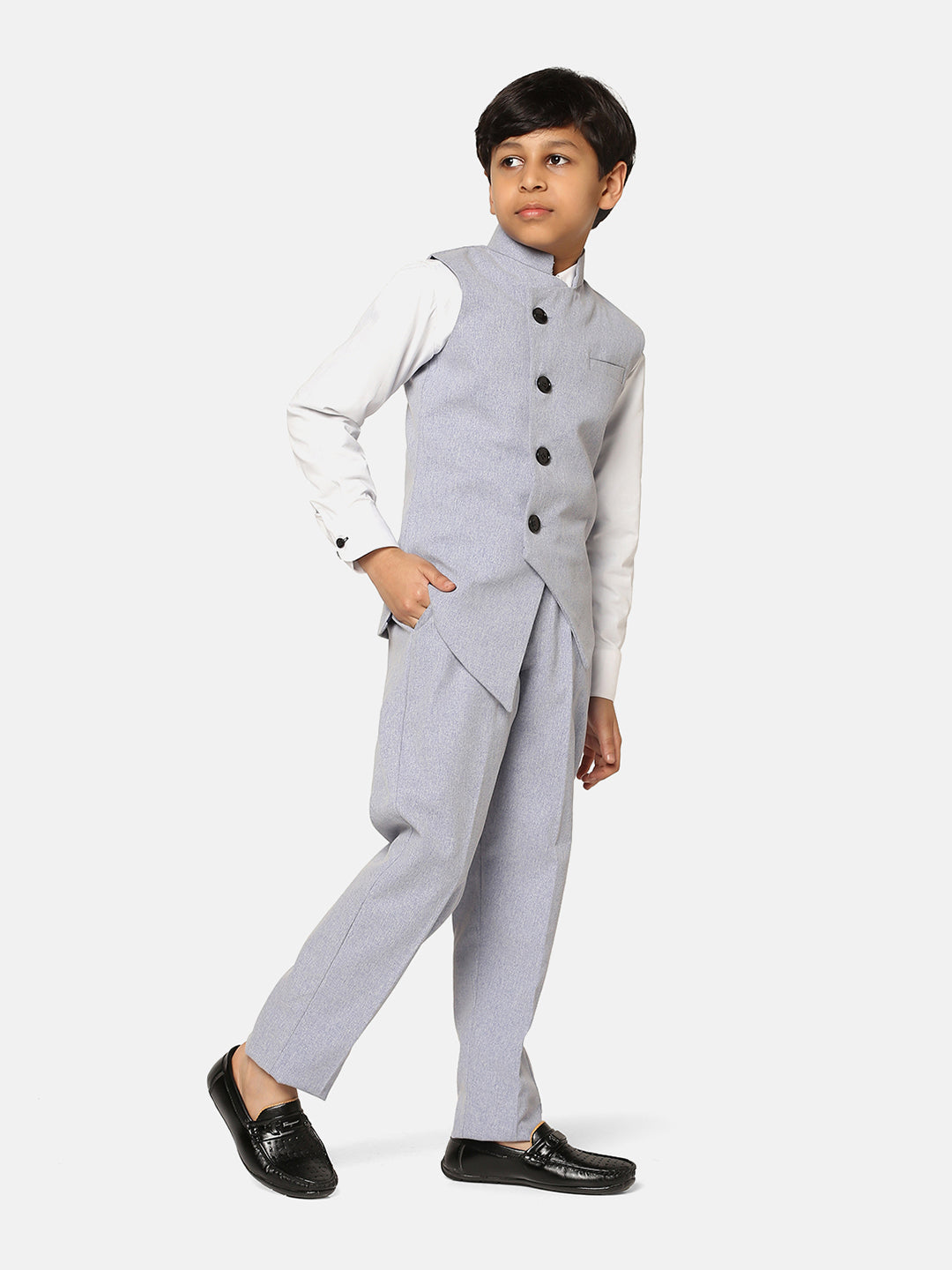 Boys Light Grey 3 Piece Waistcoat Set - Tahvo India