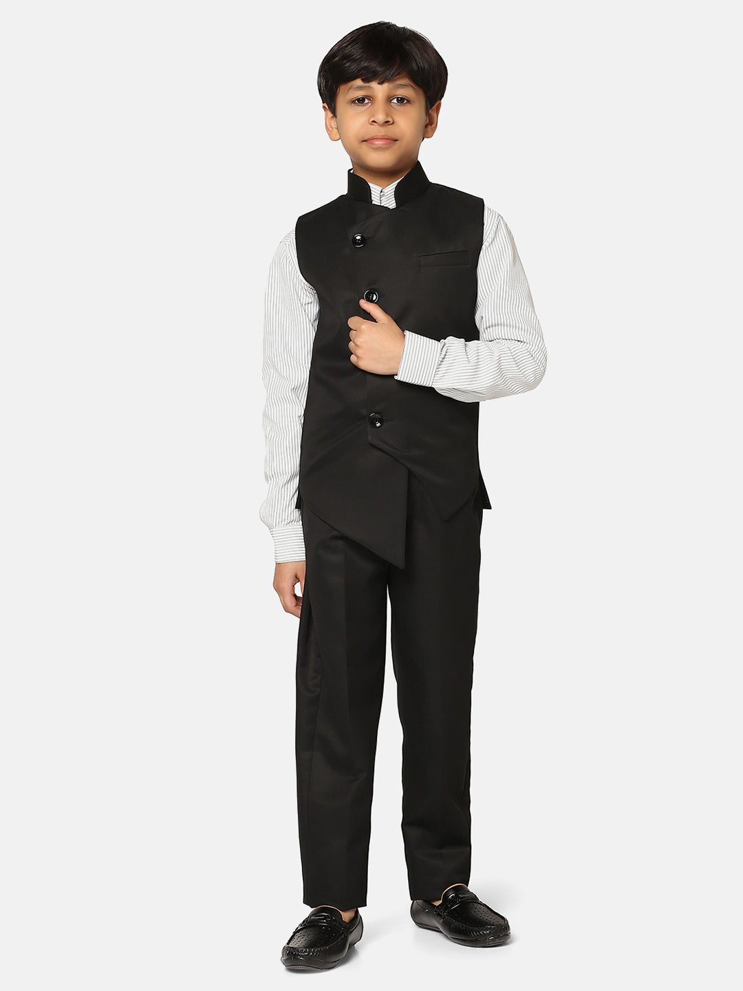 Boys Black 3 Piece Waistcoat Set - Tahvo India